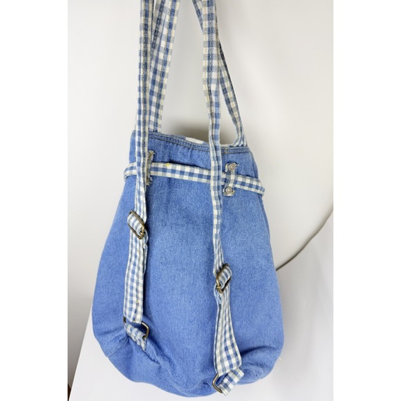 Vintage Baby Guess Denim Gingham Backpack Purse Y2K Rare Logo Bag Blue - Picture 12 of 16